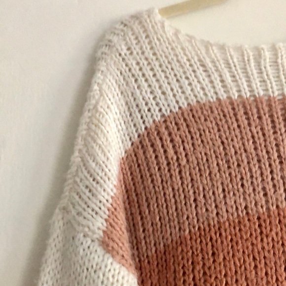 12th Tribe white, mauve pink, orange and red Too Soon knit sweater - Picture 7 of 10
